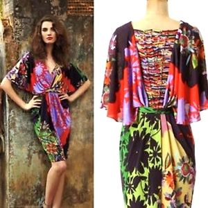 Colorful Boho Tropical Floral Kimono Dress XS - Anthropologie Ranna Gill